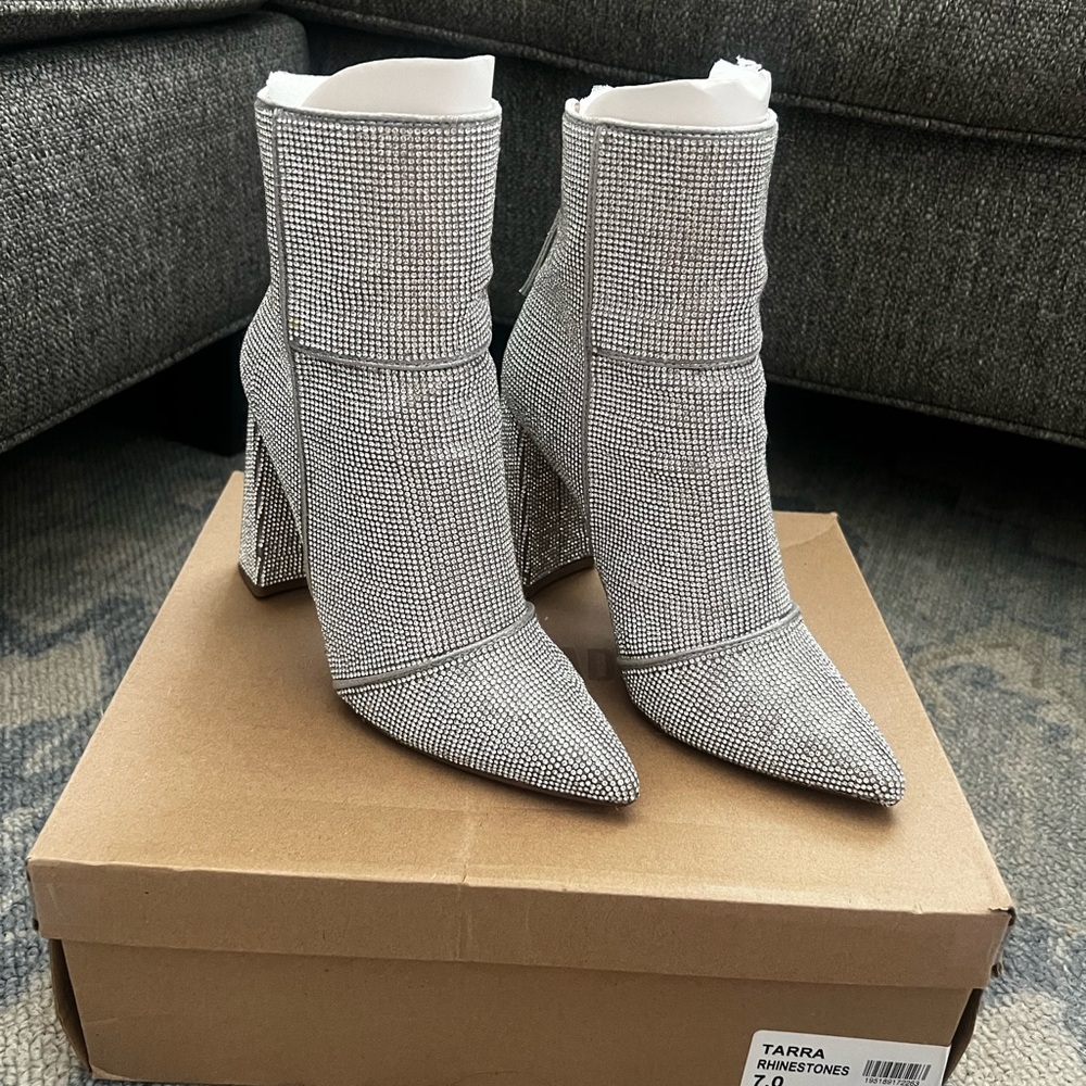 Silver Rhinestone Ankle Boots - Picture 4 of 8